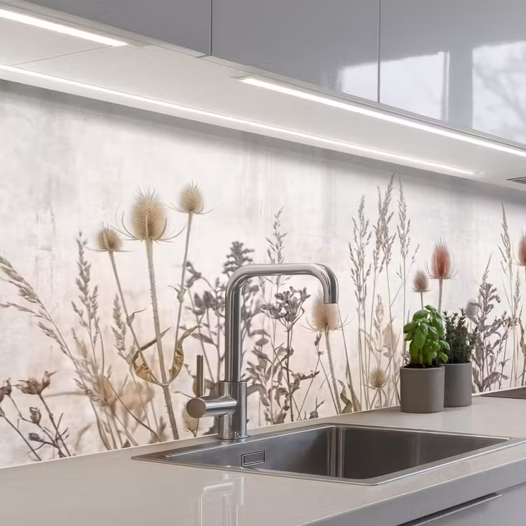Weidebloemen - Design - Sepia keuken achterwand 2 middel -3d_schuin