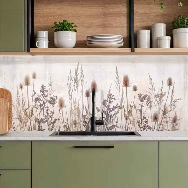 Weidebloemen - Design - Sepia keuken achterwand 2 middel -sfeer3