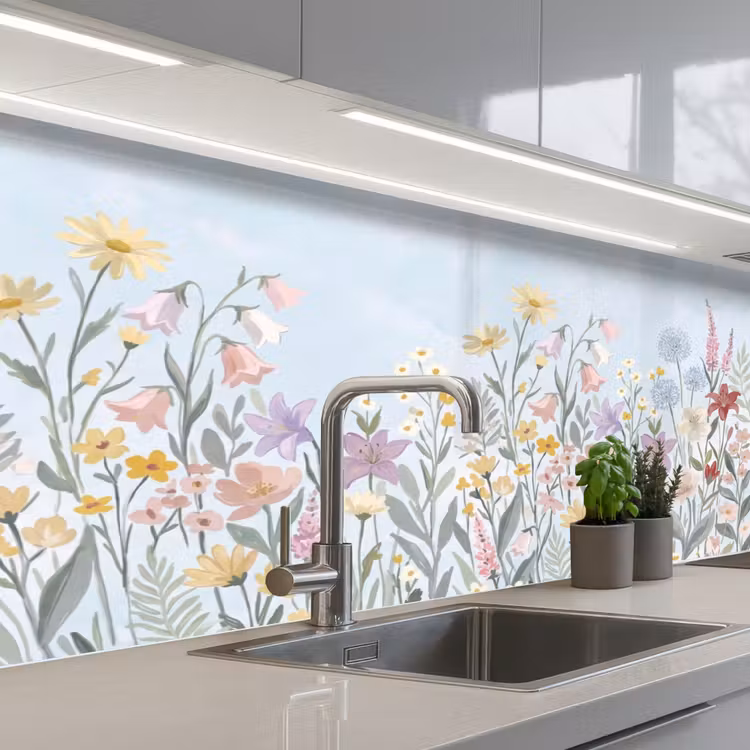 Weidebloemen - Illustratie - Kleurrijk keuken achterwand 2 middel -3d_schuin