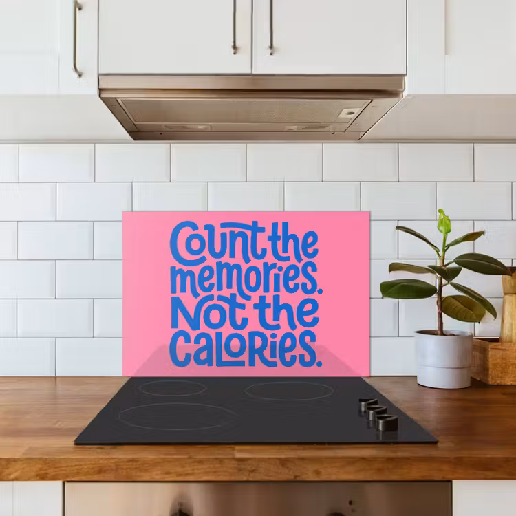 Memories - Roze - Blauw - Quote keuken achterwand spatscherm klein -sfeer2
