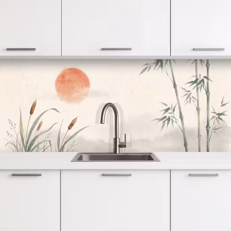 Minimalistisch - Bamboe - Groen keuken achterwand 2 middel -3d