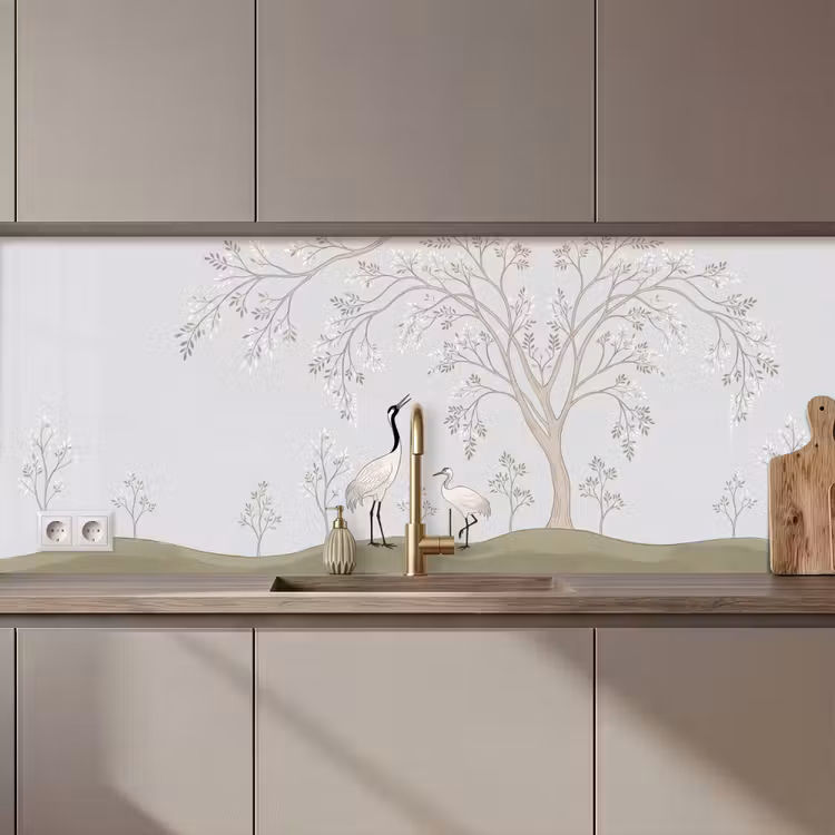 Minimalistisch - Kraanvogels - Blauw keuken achterwand 2 middel zz_3dshopping