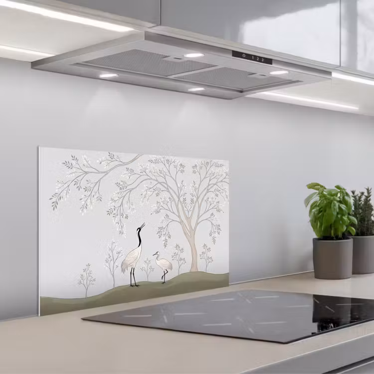 Minimalistisch - Kraanvogels - Blauw keuken achterwand 2 middel -3d