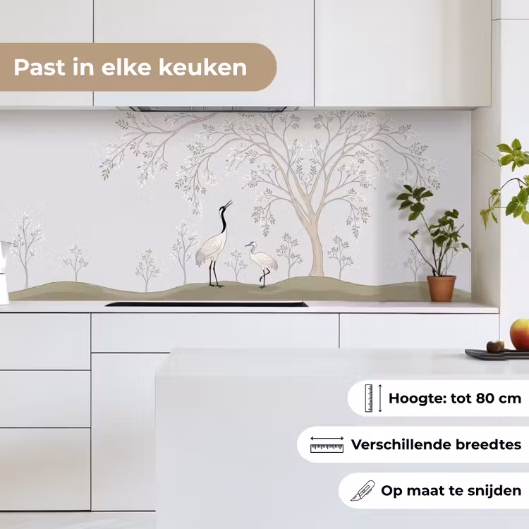 Minimalistisch - Kraanvogels - Blauw keuken achterwand 2 middel -sfeer4_NL