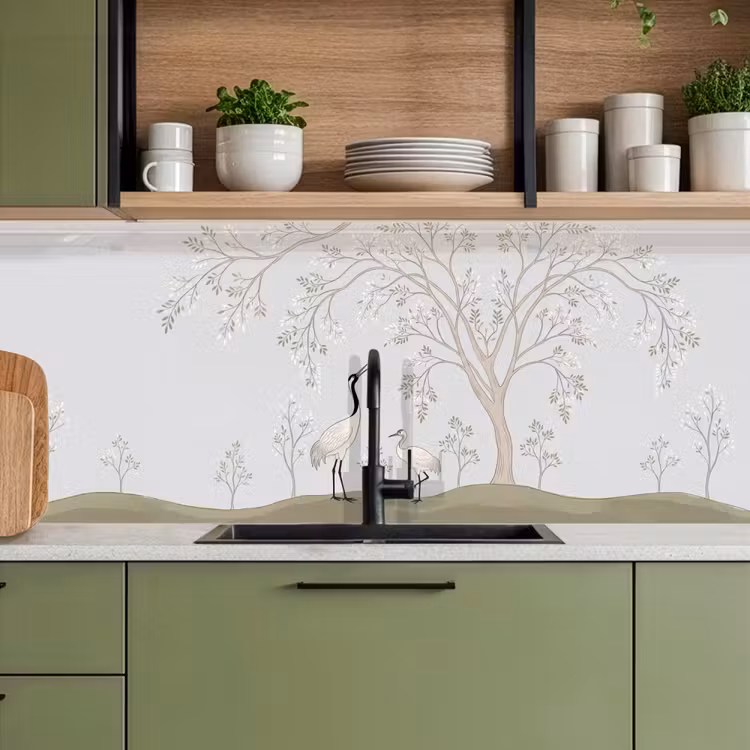Minimalistisch - Kraanvogels - Blauw keuken achterwand 2 middel -sfeer3
