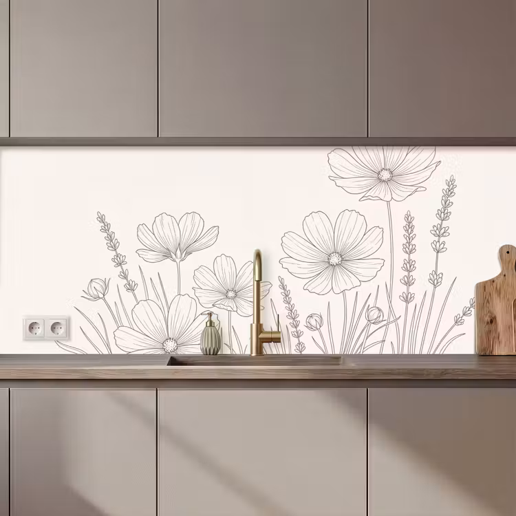 Minimalistisch - Modern - Bloemen - Beige keuken achterwand 2 middel zz_3dshopping