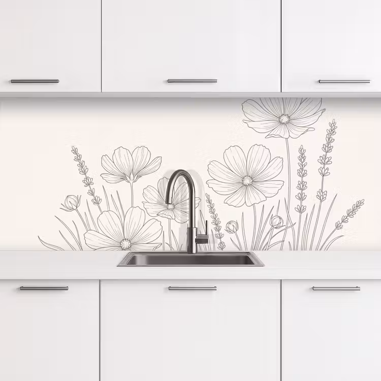 Minimalistisch - Modern - Bloemen - Beige keuken achterwand 2 middel -3d