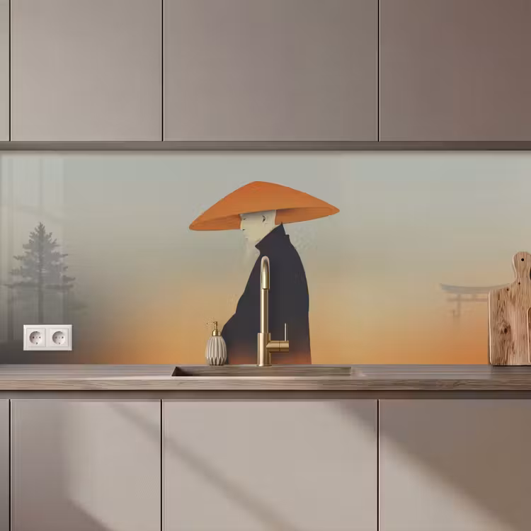 Minimalistisch - Silhouet - Oranje keuken achterwand 2 middel zz_3dshopping