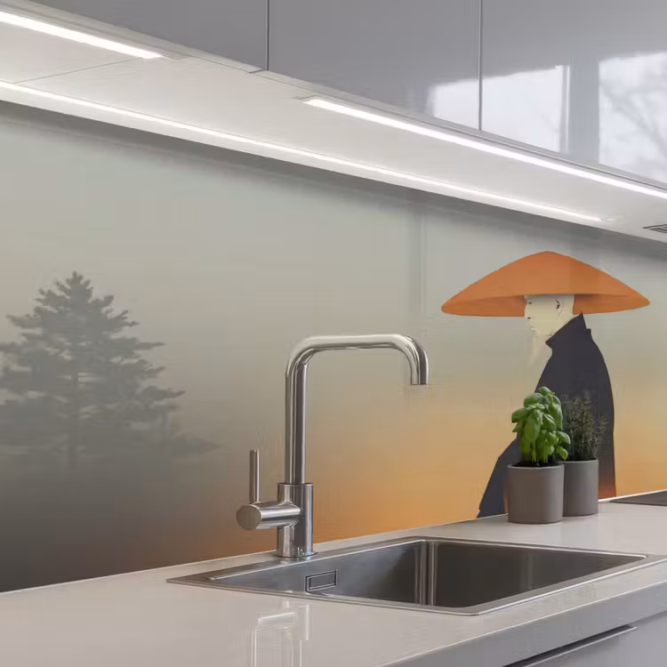 Minimalistisch - Silhouet - Oranje keuken achterwand 2 middel -3d_schuin