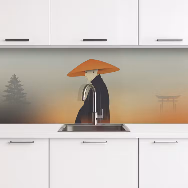 Minimalistisch - Silhouet - Oranje keuken achterwand 2 middel -3d