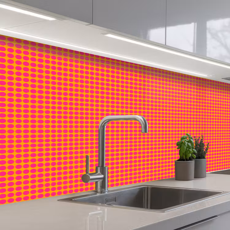 Modern - Stippen - Oranje keuken achterwand 2 middel 871 -3d_schuin