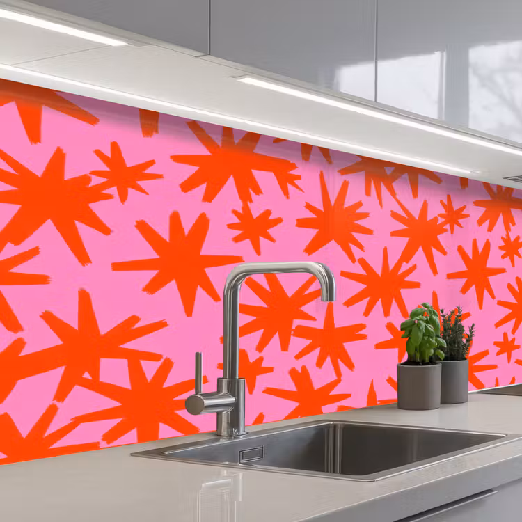 Modern - Sterren - Roze keuken achterwand 2 middel 871 -3d_schuin