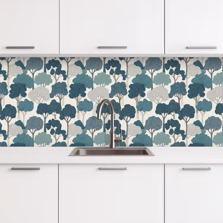 Modern - Bomen - Bos - Patroon - Blauw keuken achterwand 2 middel 871 -3d