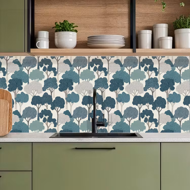 Modern - Bomen - Bos - Patroon - Blauw keuken achterwand 2 middel 871 -sfeer3