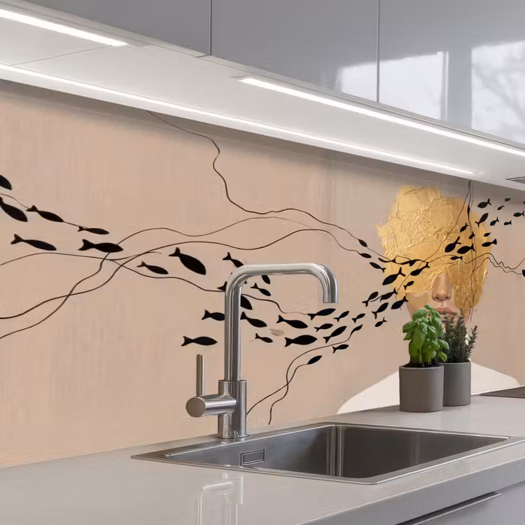 Modern - Vrouw - Goud keuken achterwand 2 middel -3d_schuin