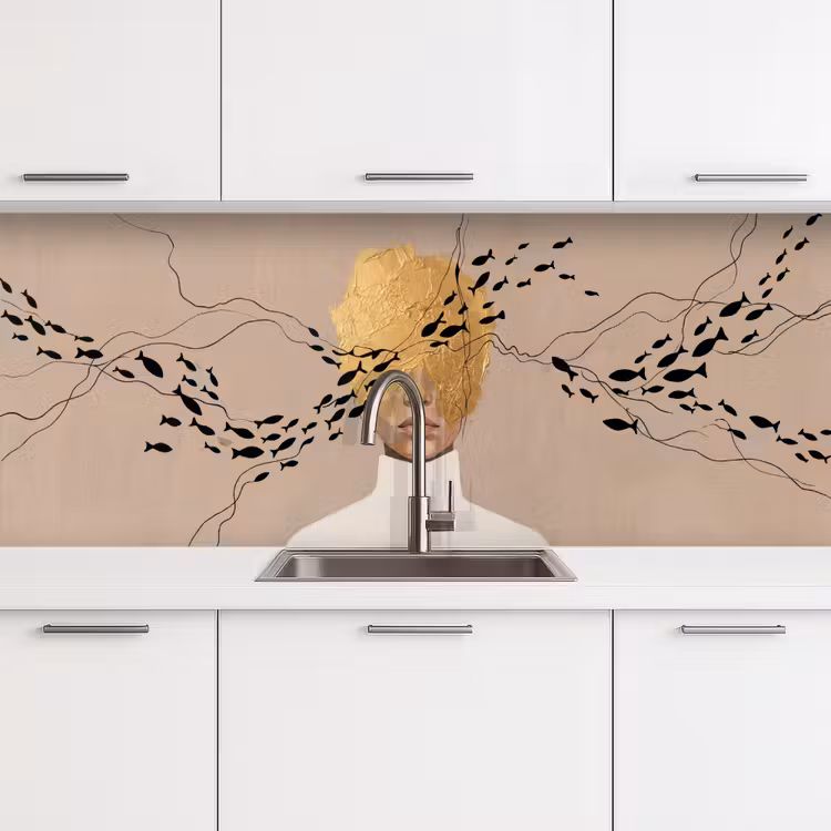 Modern - Vrouw - Goud keuken achterwand 2 middel -3d