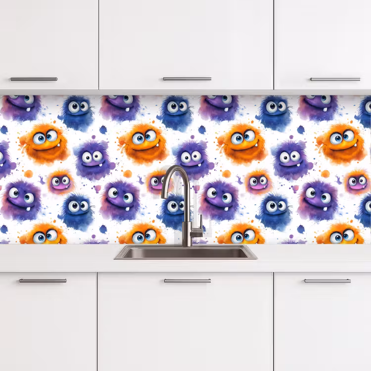 Monstertjes - Aquarel - Kleurrijk keuken achterwand 2 middel 871 -3d