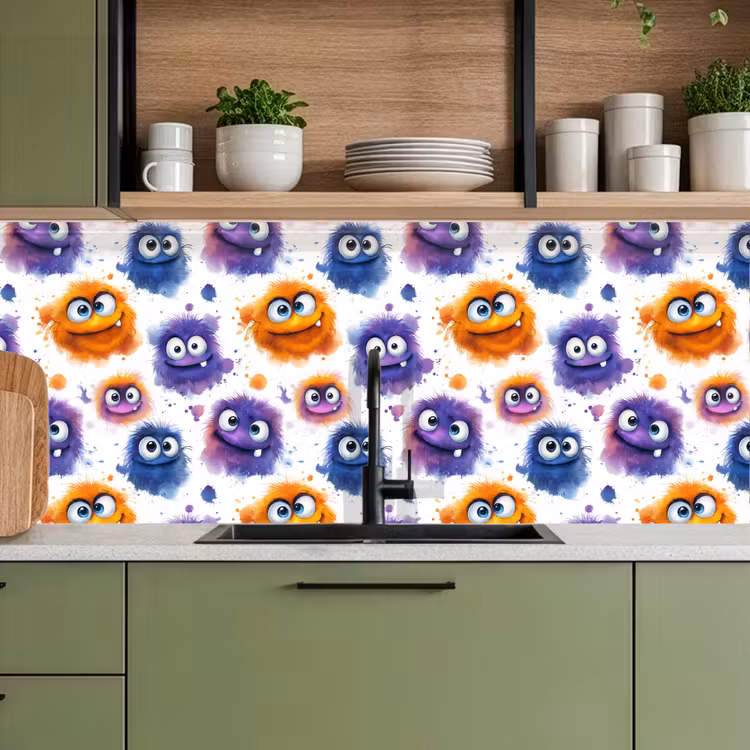 Monstertjes - Aquarel - Kleurrijk keuken achterwand 2 middel 871 -sfeer3