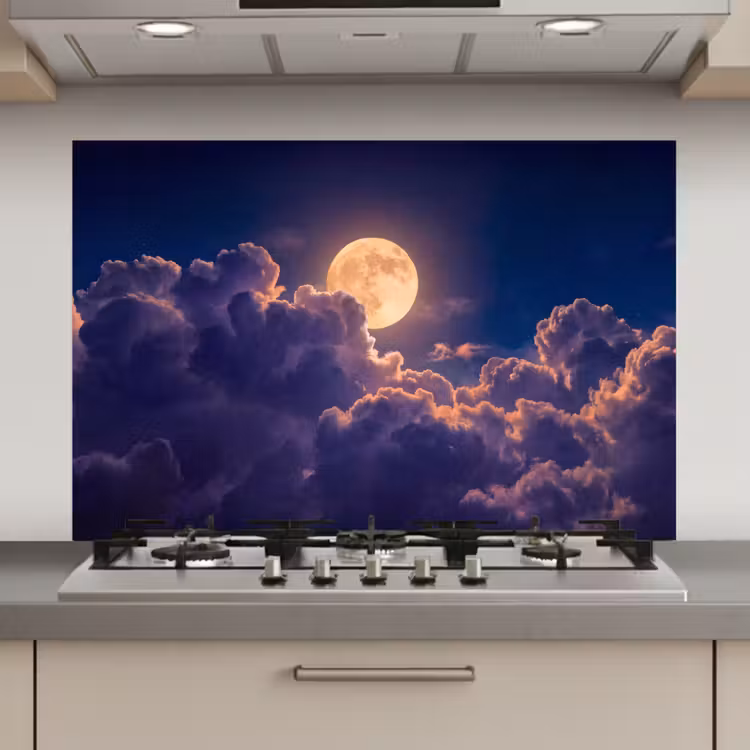 Maan - Wolken - Nacht - Oranje keuken achterwand spatscherm klein -3d_website