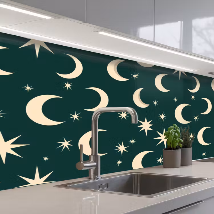 Manen - Sterren - Groen keuken achterwand 2 middel 871 -3d_schuin