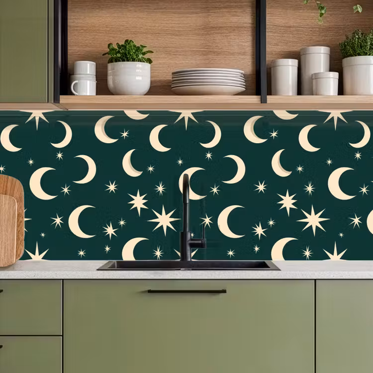 Manen - Sterren - Groen keuken achterwand 2 middel 871 -sfeer3