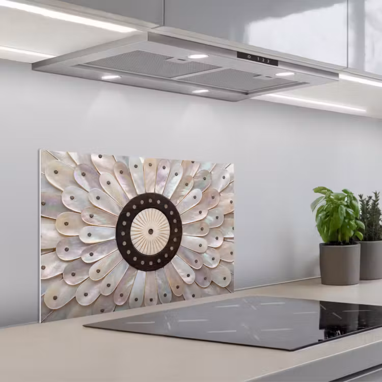 Parelmoer - Patroon - Decoratie - Ambacht - Wit keuken achterwand spatscherm klein -3d_schuin