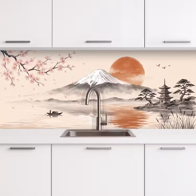 Bergtop - Meer - Bloesem keuken achterwand 2 middel -3d