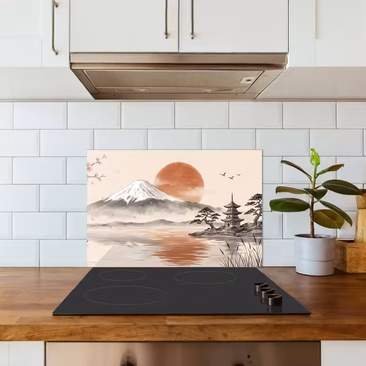 Bergtop - Meer - Bloesem keuken achterwand 2 middel -sfeer1