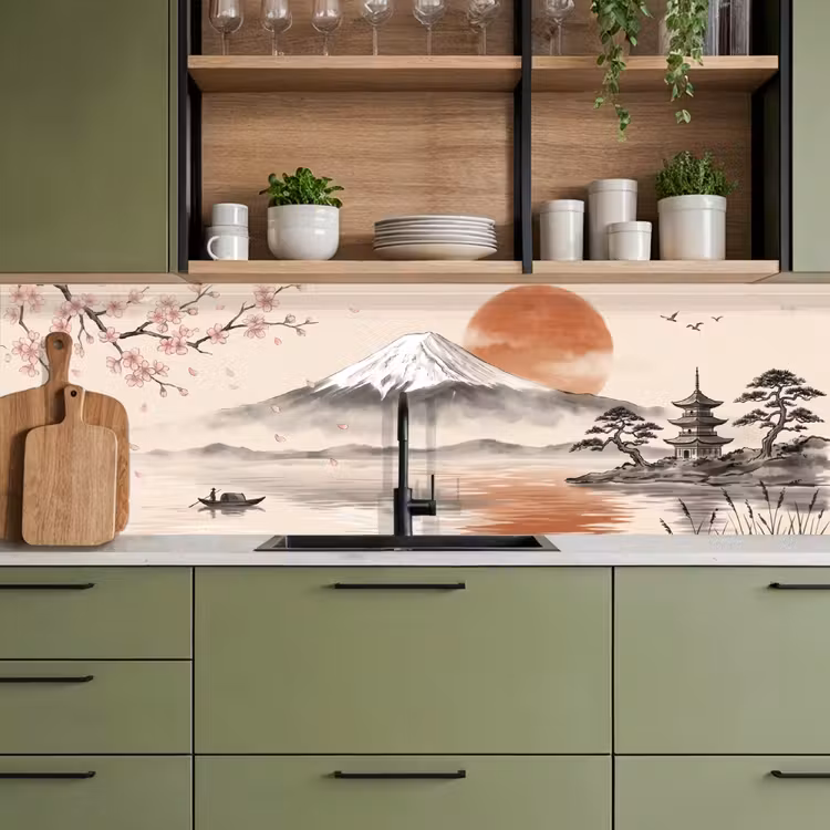 Bergtop - Meer - Bloesem keuken achterwand 2 middel -sfeer3