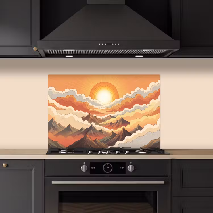 Bergen - Wolken - Natuur - Zonsopgang - Oranje keuken achterwand spatscherm klein -sfeer1