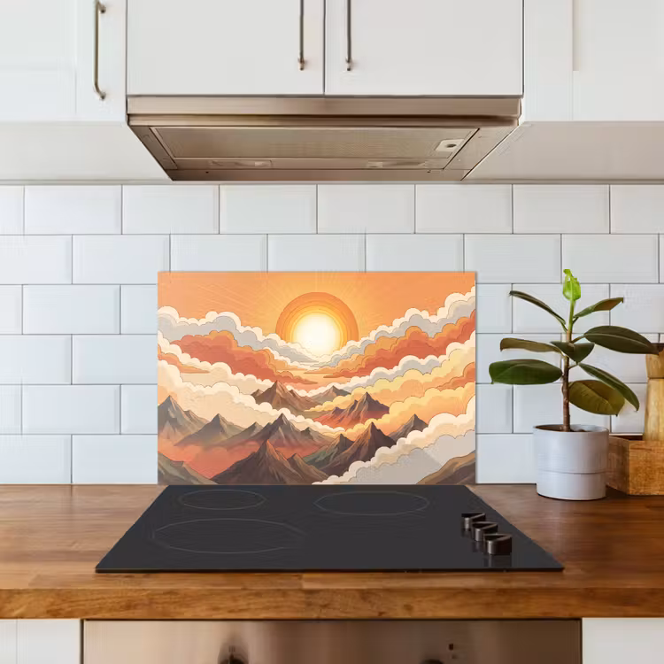 Bergen - Wolken - Natuur - Zonsopgang - Oranje keuken achterwand spatscherm klein -sfeer2