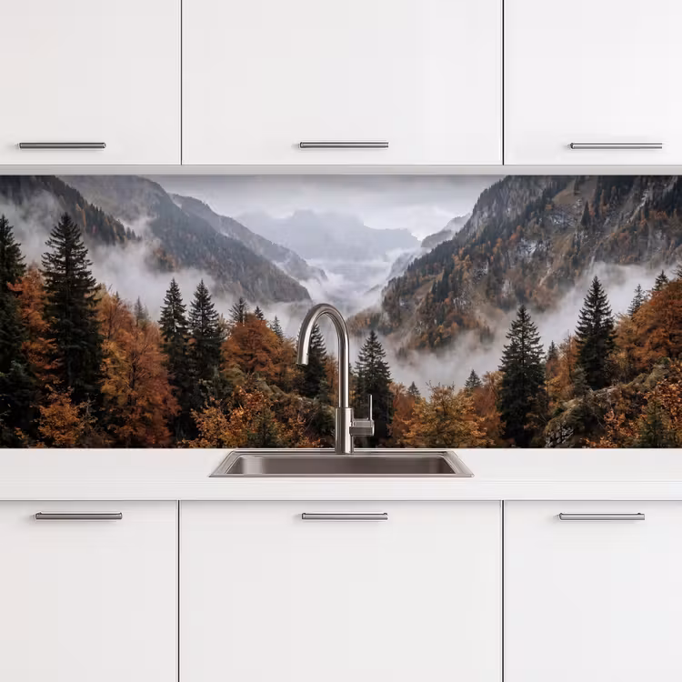 Bergen - Vallei - Mist - Herfst - Natuur keuken achterwand 2 middel -3d