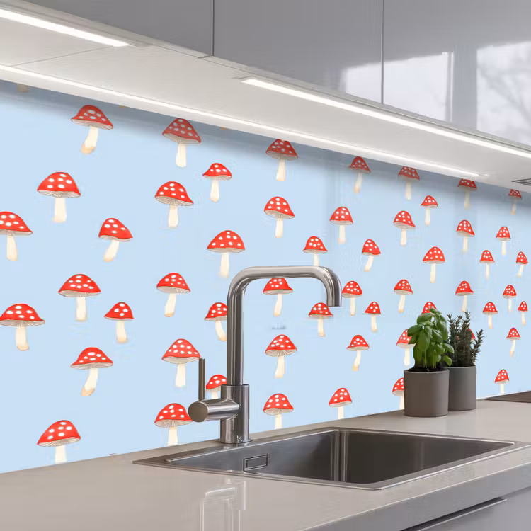 Paddenstoel -Sprookje - Blauw keuken achterwand 2 middel 871 -3d_schuin