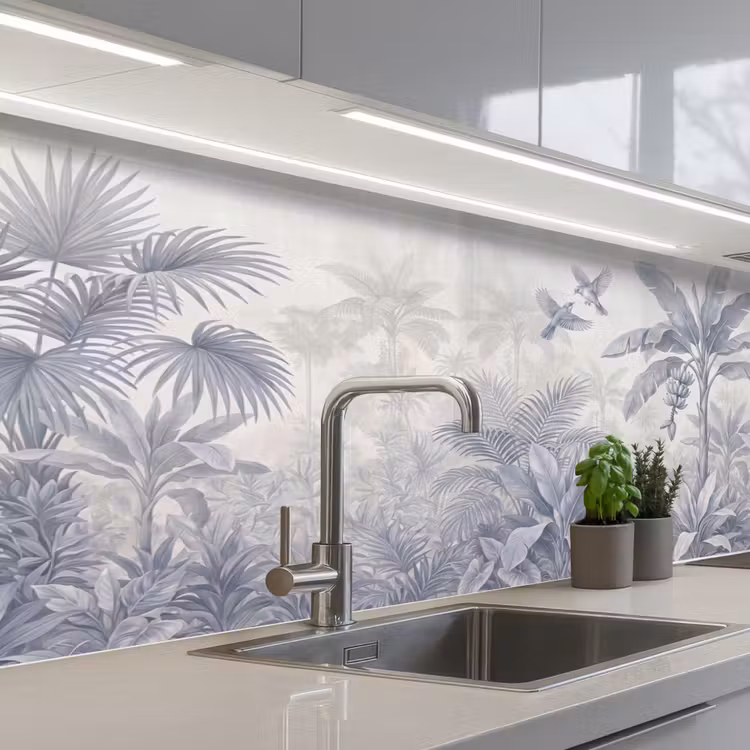 Natuur - Vogel - Jungle - Illustratie - Blauw keuken achterwand 2 middel -3d_schuin