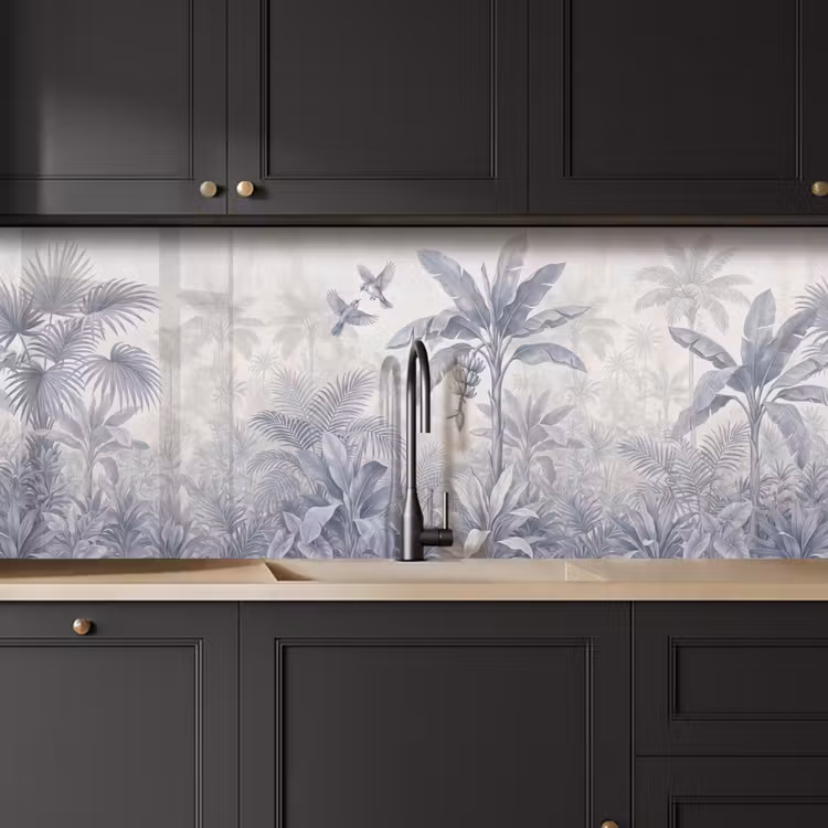 Natuur - Vogel - Jungle - Illustratie - Blauw keuken achterwand 2 middel -sfeer1