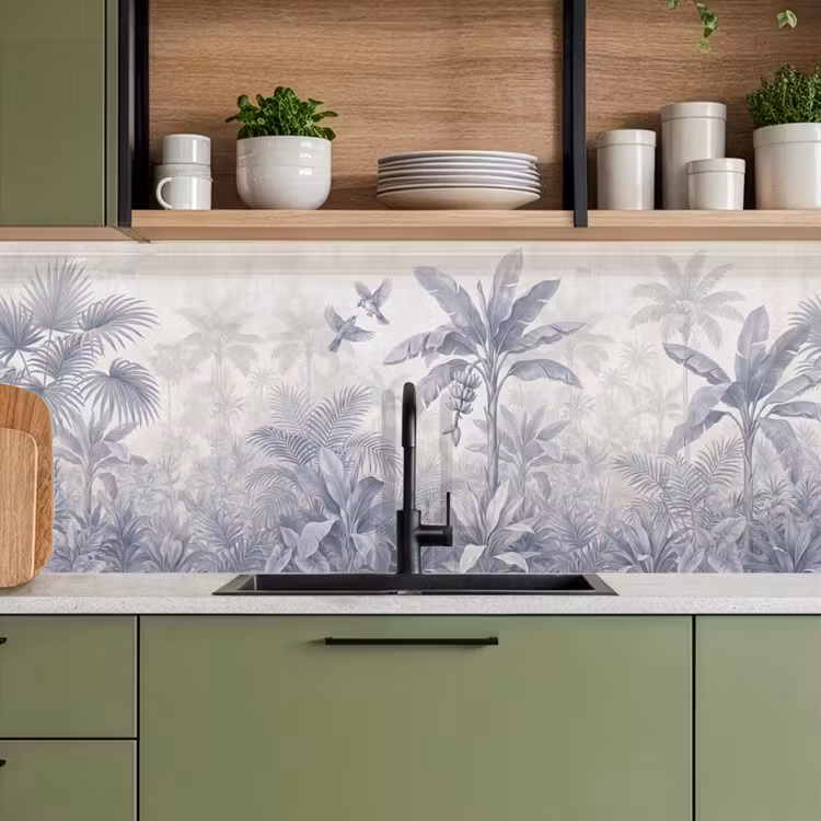 Natuur - Vogel - Jungle - Illustratie - Blauw keuken achterwand 2 middel -sfeer3