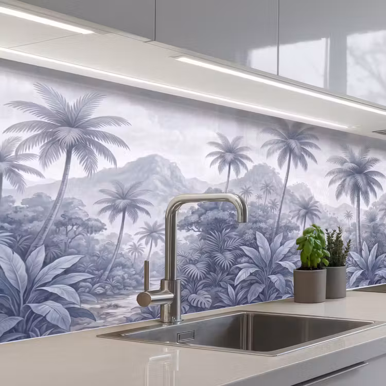 Natuur - Boom - Tropisch - Landschap - Blauw keuken achterwand 2 middel -3d_schuin