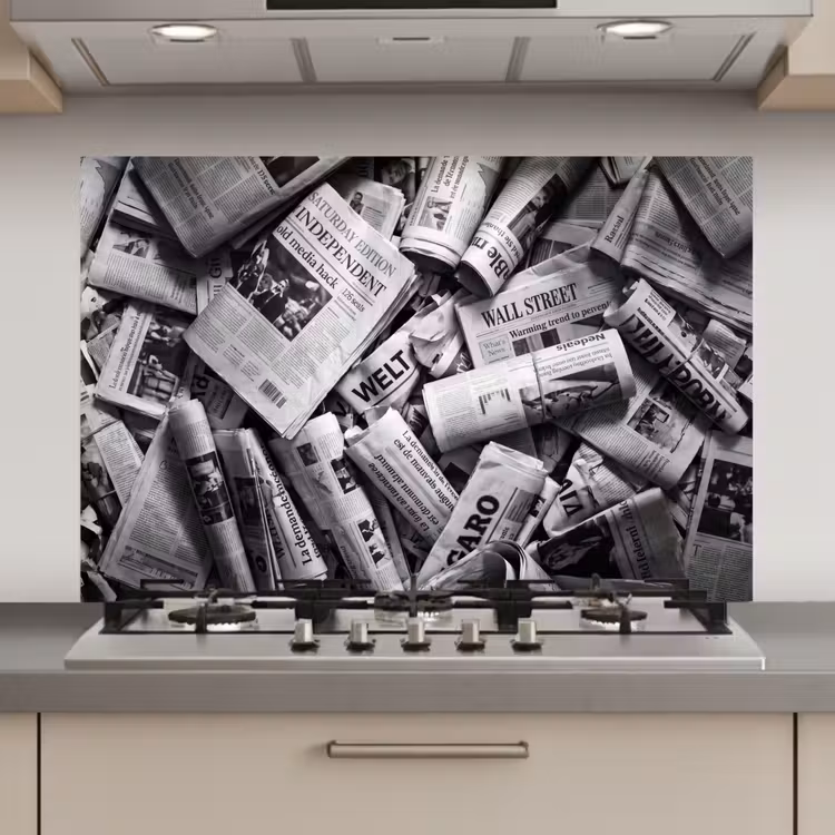 Krant - Stapel - Nieuws - Zwart-wit keuken achterwand spatscherm klein -3d_website