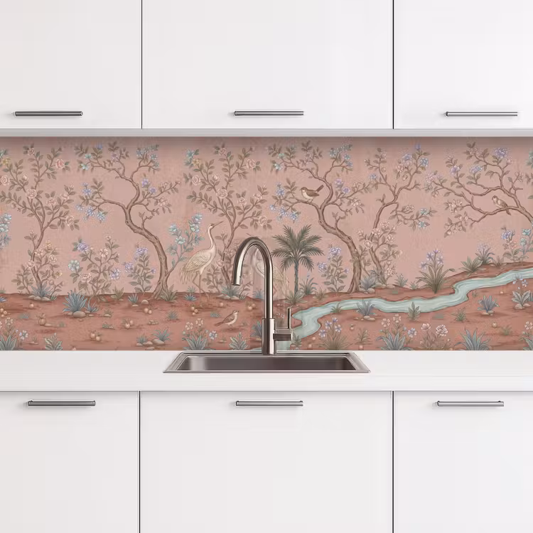Nostalgisch - Reigers - Roze keuken achterwand 2 middel -3d