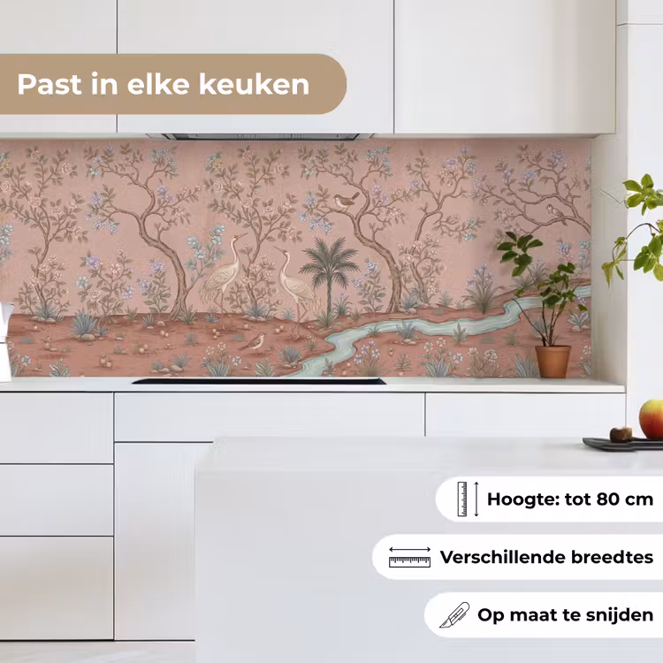 Nostalgisch - Reigers - Roze keuken achterwand 2 middel -sfeer4_NL