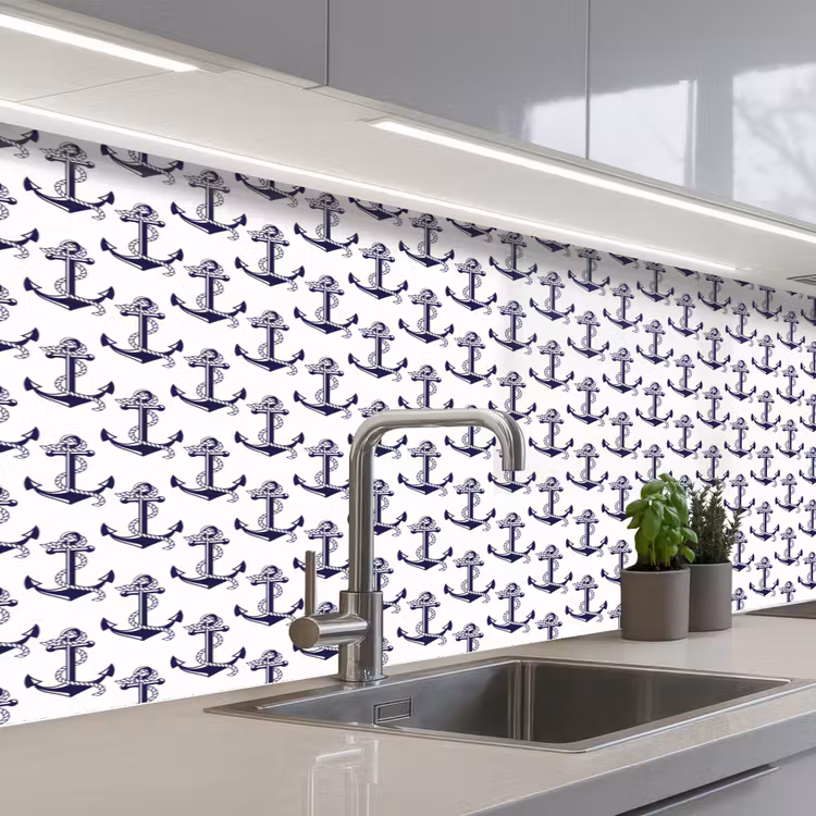 Oceaan - Anker - Blauw - Wit keuken achterwand 2 middel 871 -3d_schuin