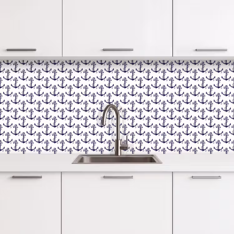 Oceaan - Anker - Blauw - Wit keuken achterwand 2 middel 871 -3d
