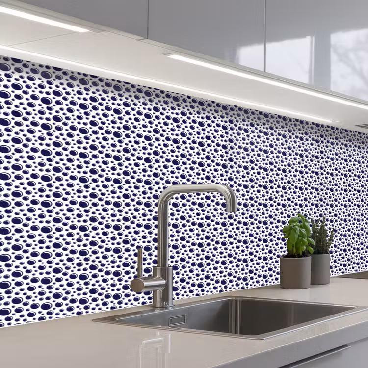 Oceaan - Bubbel - Blauw - Wit keuken achterwand 2 middel 871 -3d_schuin