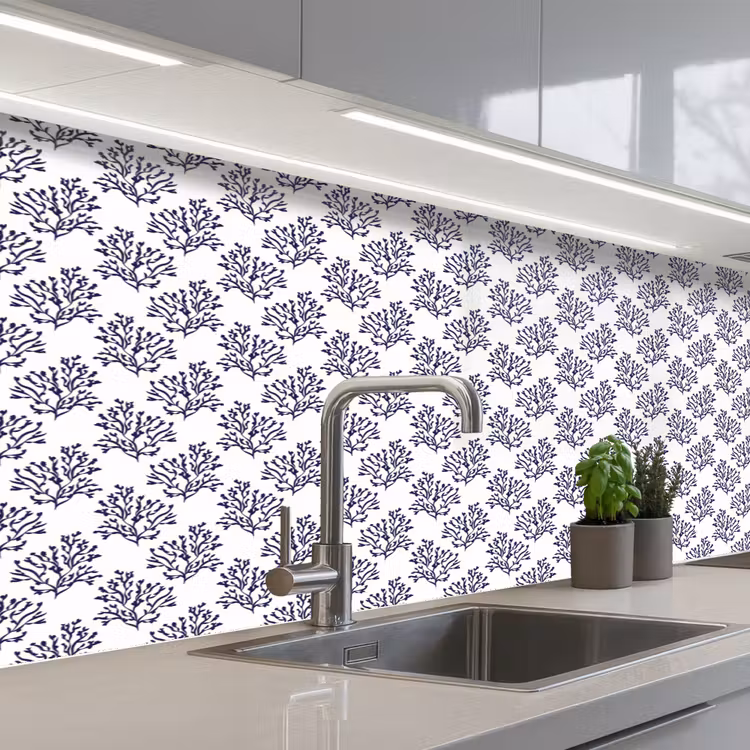 Oceaan - Koraal - Blauw - Wit keuken achterwand 2 middel 871 -3d_schuin