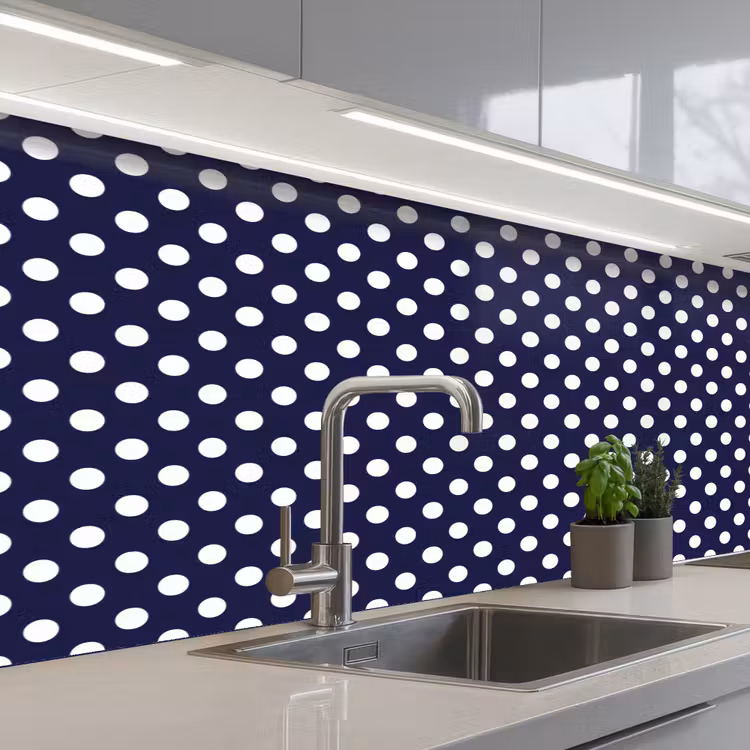Oceaan - Stippen - Blauw - Wit keuken achterwand 2 middel 871 -3d_schuin
