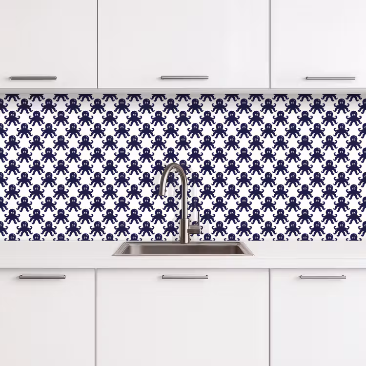Oceaan - Octo - Blauw - Wit keuken achterwand 2 middel 871 -3d