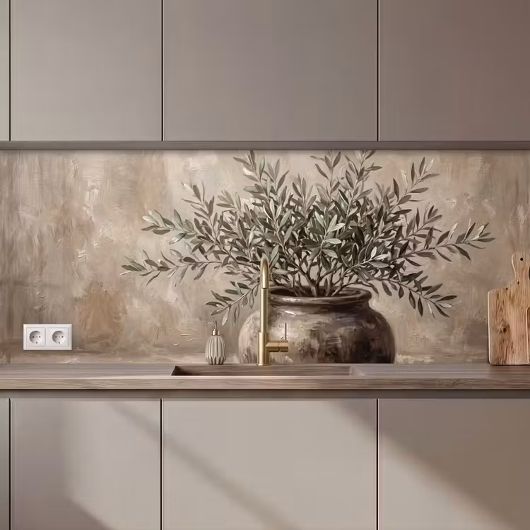 Olijfplant - Aardenpot - Abstract - Beige keuken achterwand 2 middel zz_3dshopping