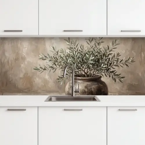 Olijfplant - Aardenpot - Abstract - Beige keuken achterwand 2 middel -3d