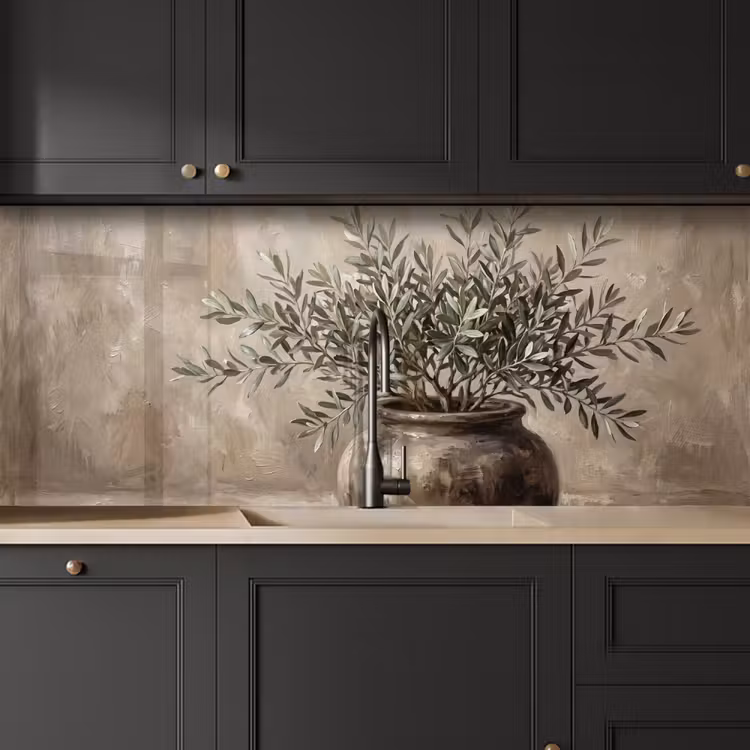 Olijfplant - Aardenpot - Abstract - Beige keuken achterwand 2 middel -sfeer1
