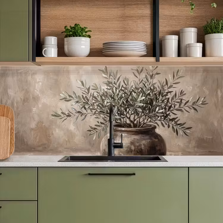Olijfplant - Aardenpot - Abstract - Beige keuken achterwand 2 middel -sfeer3